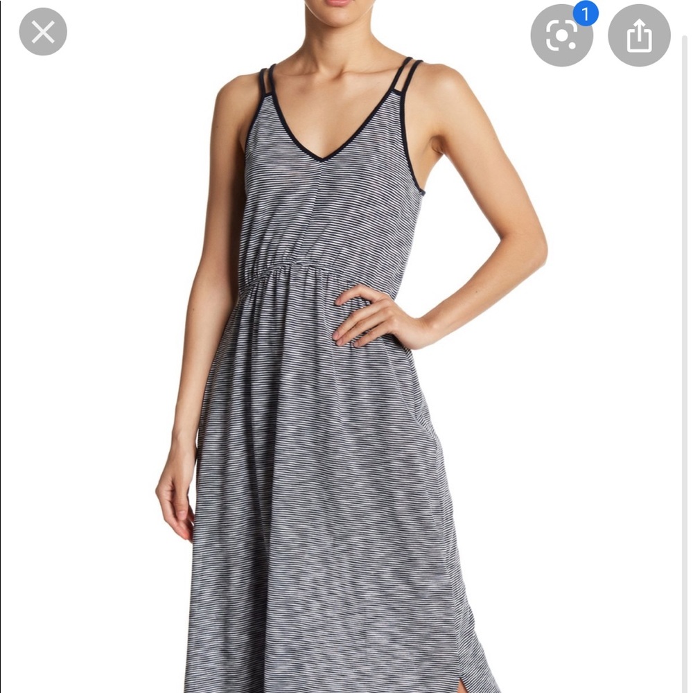 Sz M Joe Fresh Navy & White Striped Maxi Dress